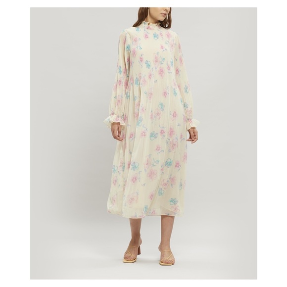 Ganni Yellow Floral Plisse Dress - Sz. 40 - Picture 2 of 11